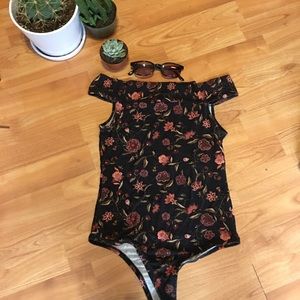 Floral body suit off the shoulder